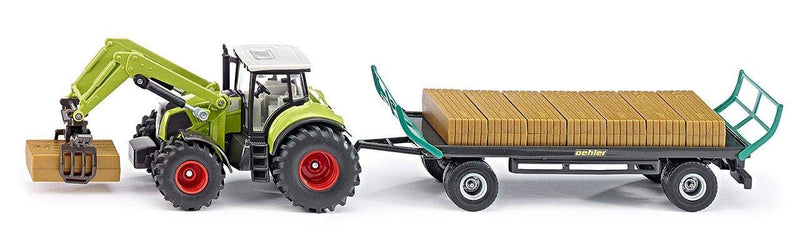 SIKU 1946, Claas Tractor with Square Bale Grab and Bale Trolley, 1:50, Metal/Plastic, Green, Incl. 12 Square Bales