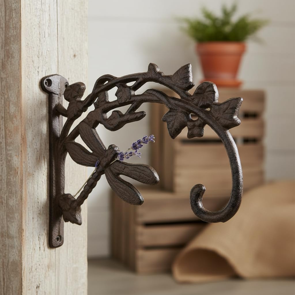 Comfy Hour Cast Iron Wall Mount Dragonfly Bracket Plant Hanger