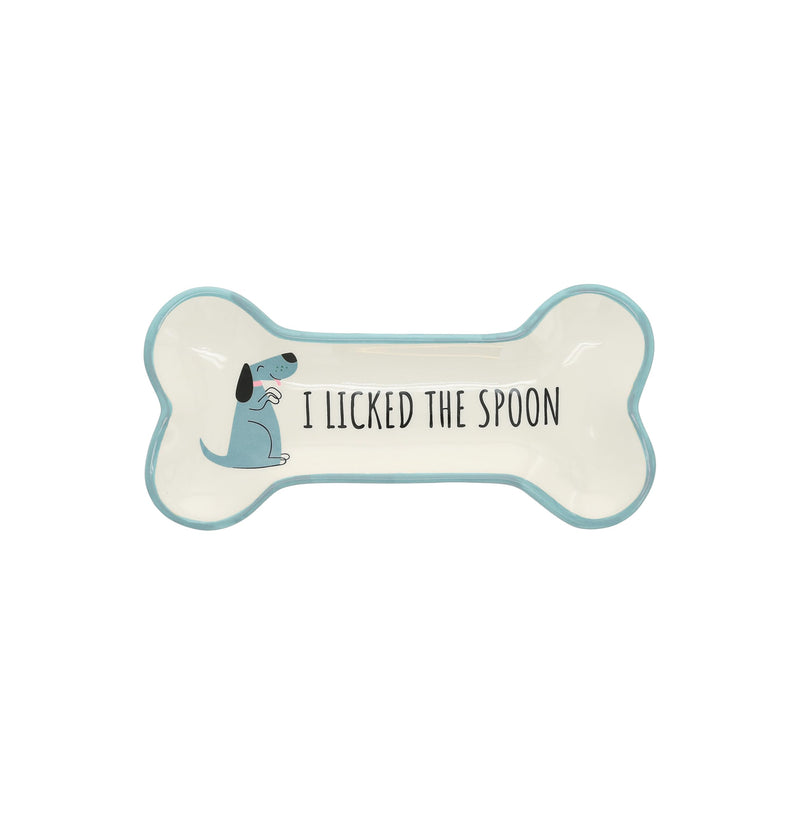 Pavilion - I Licked The Spoon - 8.5&quot; Housewarming Decorative Bone Shaped Spoon Rest Holder Pet K-9 Puppy Dog Rescue Adoption Animal Pet Parents Mom Dad Present