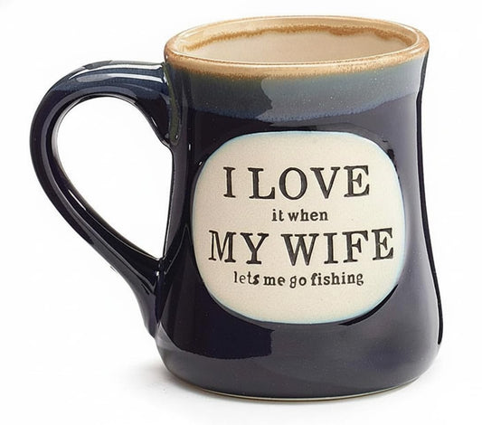 burton + BURTON "I Love My Wife" Porcelain 18 oz Fishing Coffee Mug Fun Gift for Our Fisherman