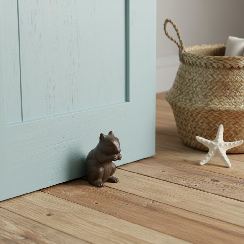 Comfy Hour Antique & Vintage Interior Decor Collection, Animal Edition Cast Iron Door Stopper - Squirrel, Antique Brown