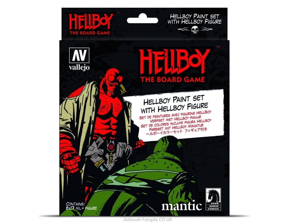 Vallejo Store VAL70187 Board Game, Farbsetmit Figure AV Model Color Set-Hellboy (8 Paints & Figure), Various, 9 Piece