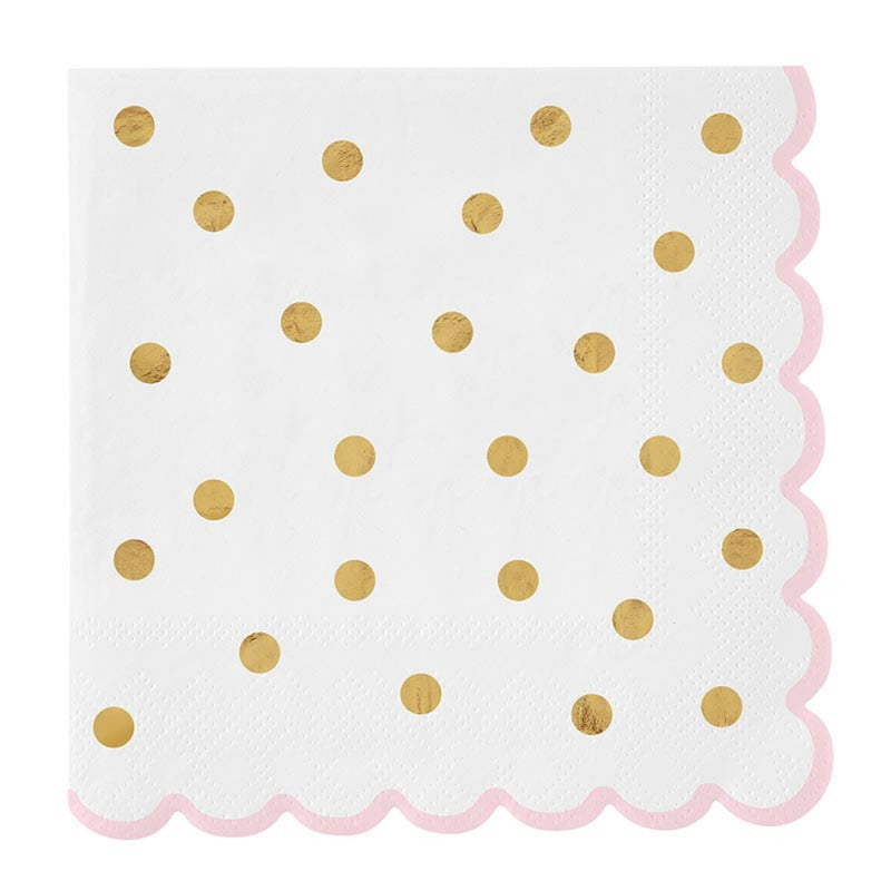 Slant Collections Birthday Party Cocktail/Beverage Scalloped Paper Napkins, 20-Count, Gold Dot