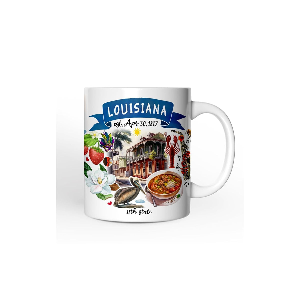 OrnamentallyYou Drinking Cup, 12 Ounces, Artistic Louisiana State Themes and Lan