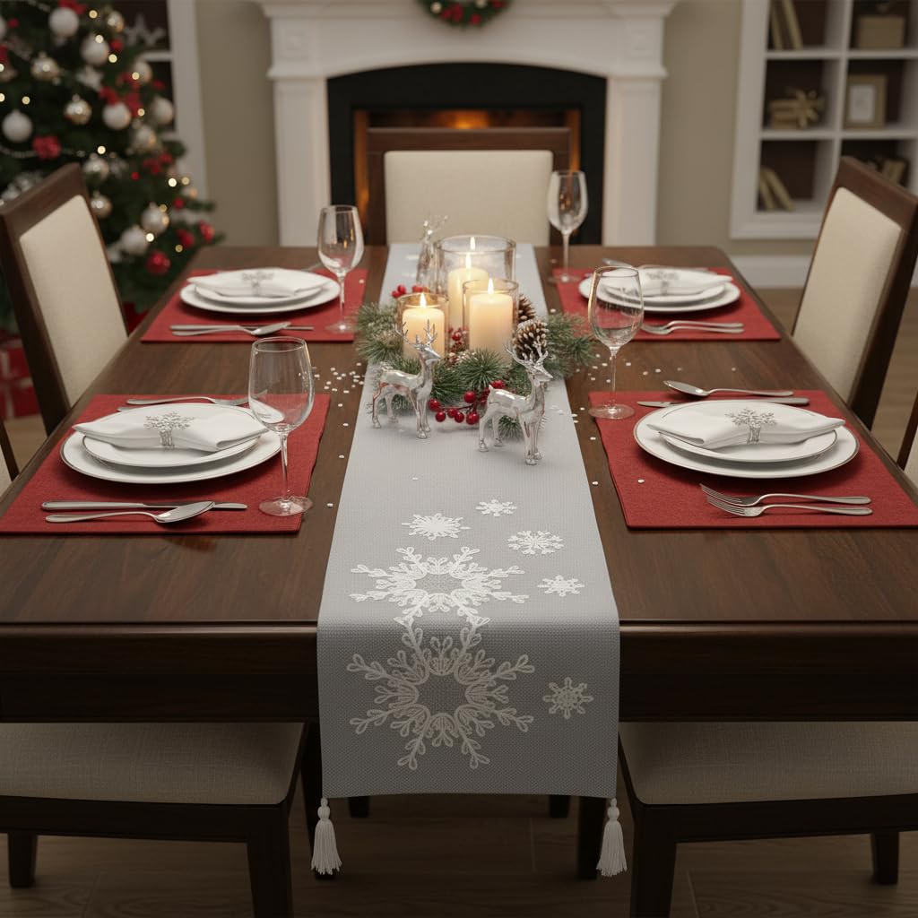 Comfy Hour Let It Snow Collection 13" x 72" Winter Christmas Snowflake Table Runner, Polyester