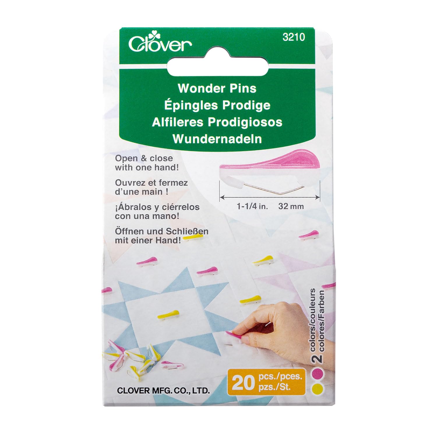 Clover Wonder Sewing Pins, Yellow and Pink
