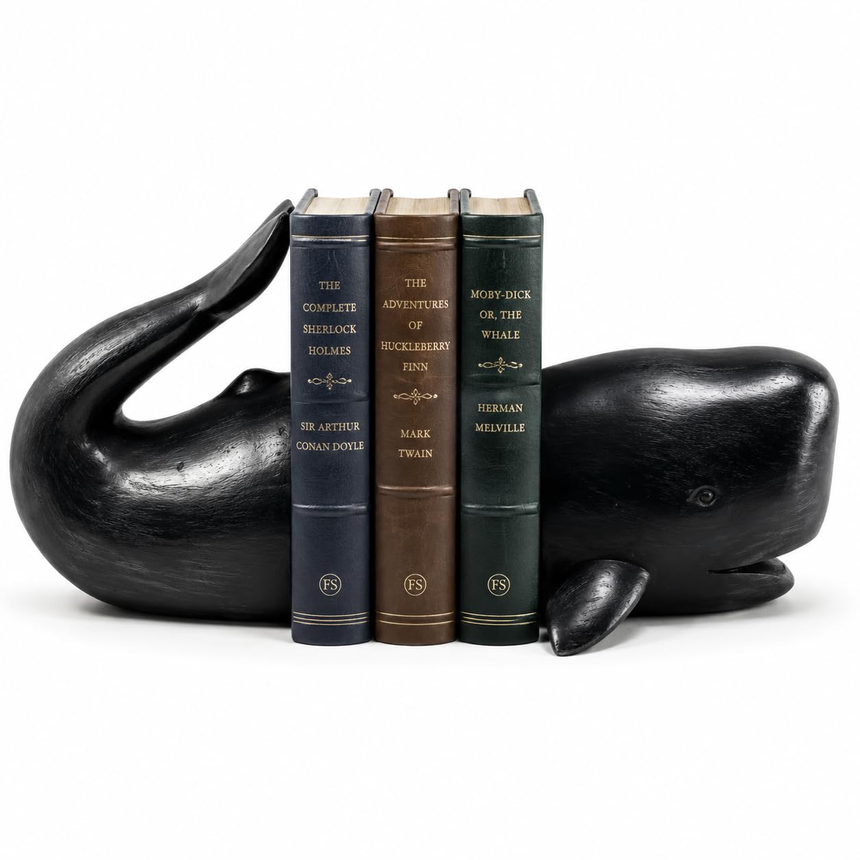 Comfy Hour Farmhouse Home Decor Collection Resin Set 2 Whale Bookends Art Bookends Solid Heavy Weight, Black