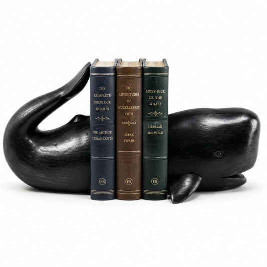 Comfy Hour Farmhouse Home Decor Collection Resin Set 2 Whale Bookends Art Bookends Solid Heavy Weight, Black