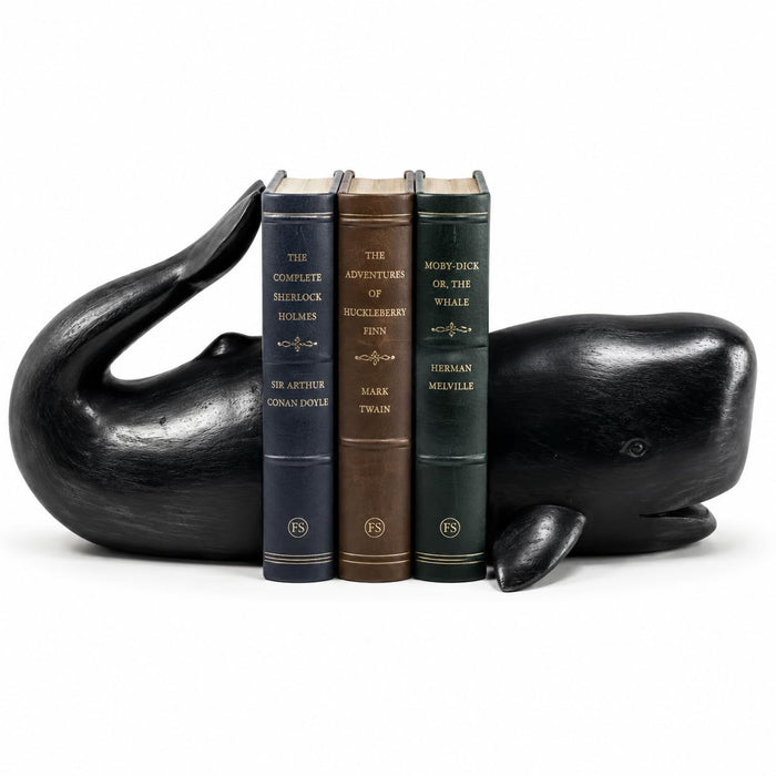 Comfy Hour Farmhouse Home Decor Collection Resin Set 2 Whale Bookends Art Bookends Solid Heavy Weight, Black