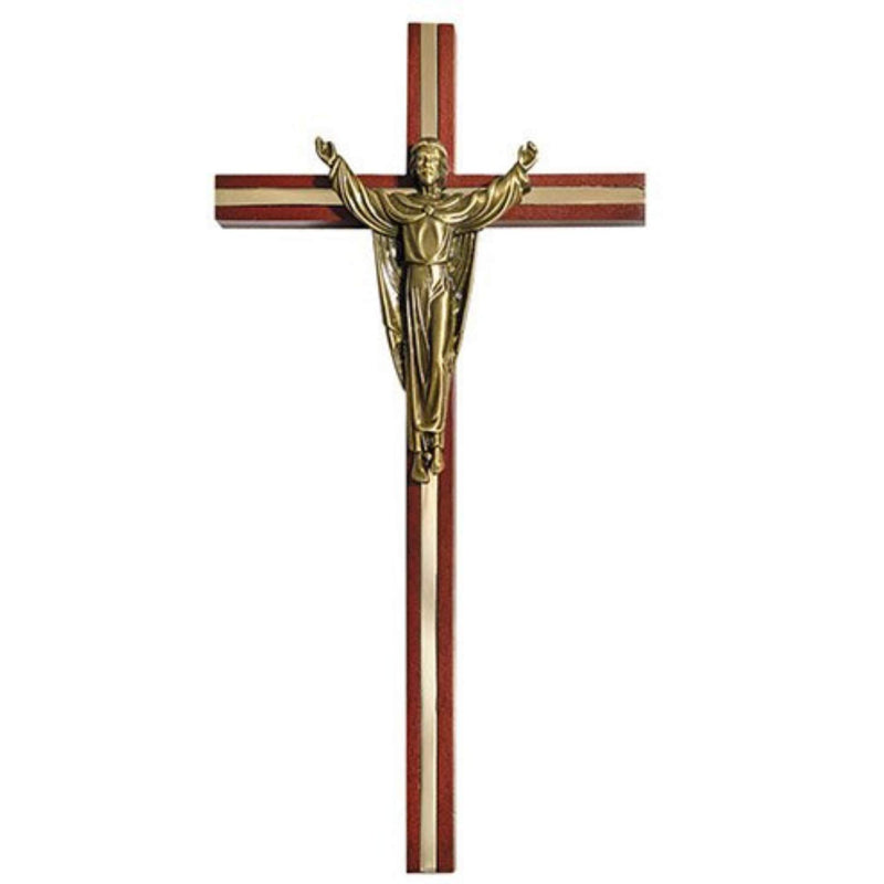 Walnut Finish Inlay Risen Christ Wall Cross