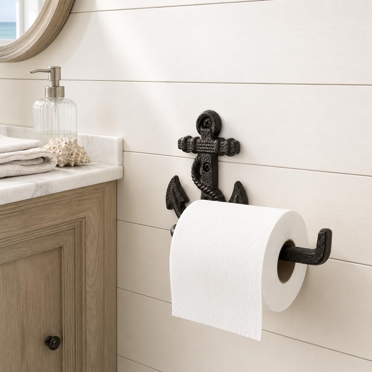 Comfy Hour 9.2 Inch Nautical Toilet Paper Holder, Anchor Decor, Set of 1