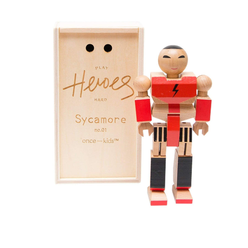 ONCE KIDS Playhard Hero Action Figures – Sycamore Wood Baby Toys for Imaginative Play –Sturdy &amp; Durably Packaged Hero Toy for Kids