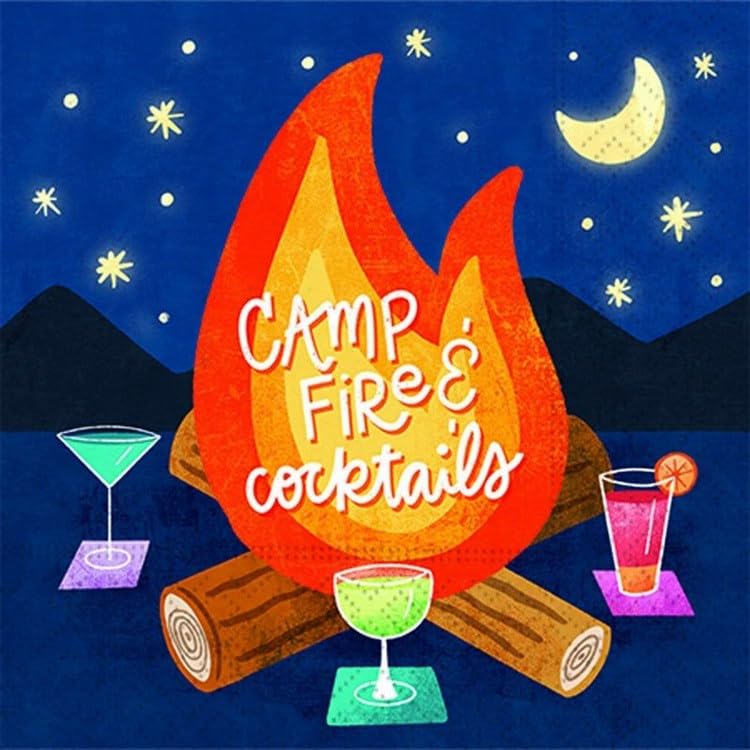 DESIGN DESIGN Campfire and Cocktails Beverage Napkin, Party Supplies