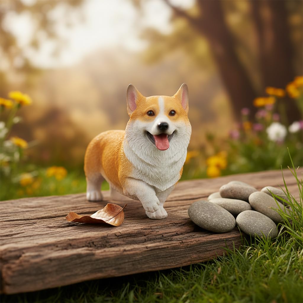 Comfy Hour Doggyland Collection, Miniature Dog Collectibles 6 Standing Welsh Corgi Dog Figurine, Realistic Lifelike Animal Statue Home Decoration, Yellow