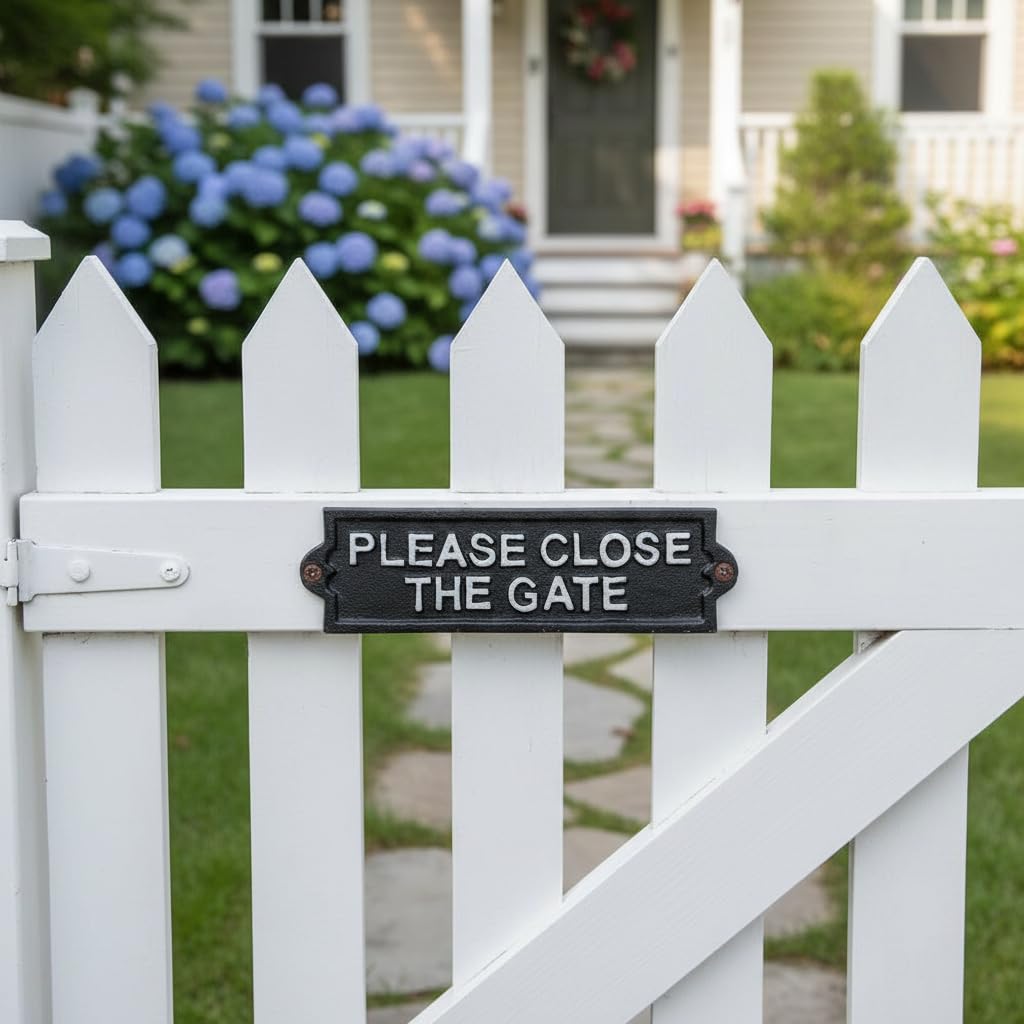 Comfy Hour Antique and Vintage Collection Cast Iron Please Close The GATE Plaque, 8x2 Color Black