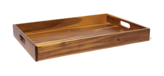 Lipper International 1295 Acacia Large Serving Tray with Cut-Out Handles, 20.5-inch Width