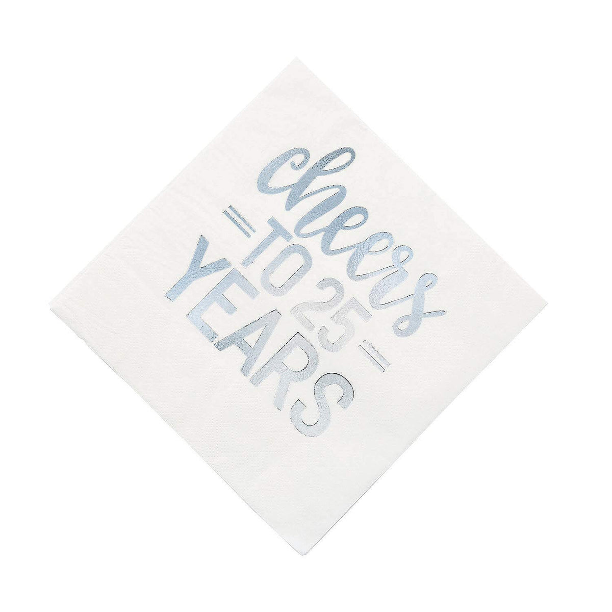 Unique Industries Unique 25th Anniversary 'Cheers to 25 Years' Lunch Napkins 6.5", 16 Ct, Silver and White (72561)