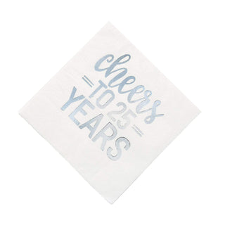 Unique Industries Unique 25th Anniversary 'Cheers to 25 Years' Lunch Napkins 6.5", 16 Ct, Silver and White (72561)