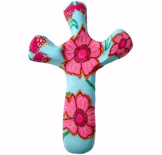 Calypso Studios by First & Main 3" Pink Garden Comforting Clay Pocket Cross