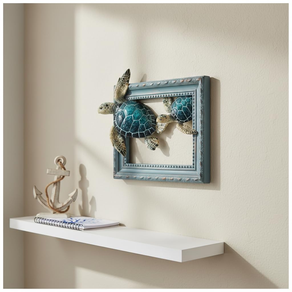 Comfy Hour Ocean Voyage with Sea Turtles Collection 7" Turtle Coastal Ocean Theme Wall Decorative Frame, Polyresin