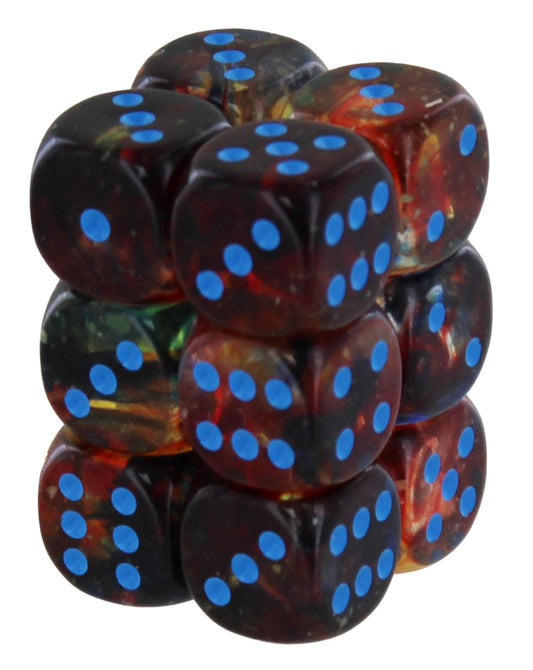 Chessex Nebula 16mm d6 Primary/Blue w/Luminary Dice Block (12 dice)