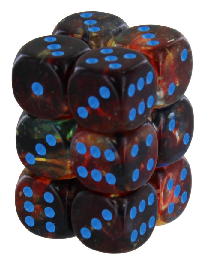 Chessex Nebula 16mm d6 Primary/Blue w/Luminary Dice Block (12 dice)