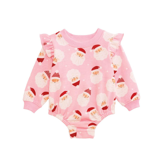 Mud Pie Sweatshirt, Pink, Kids Christmas Pink Santa Sweatshirt Bubble