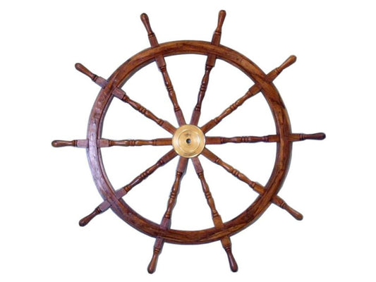 Nautical Deluxe Class Wood and Brass Decorative Ship Wheel 36" - Nautical Home Decoration Gifts