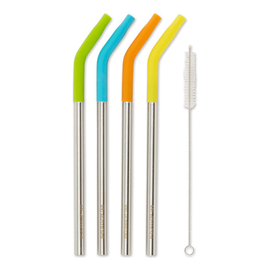 RSVP International Endurance Stainless Steel w/ Silicone Tip Straws, 9 Inch, | Reusable & Multi-Color | BPA-Free Silicone | For Smoothies, Frappes, Sodas, Tea & More | Dishwasher Safe