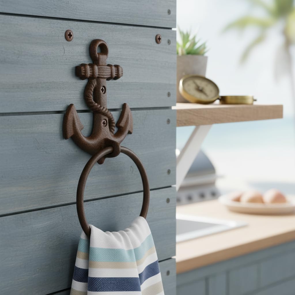 Comfy Hour 6 x 5 Inch Nautical Towel Holder, Anchor Towel Ring, 1 Piece