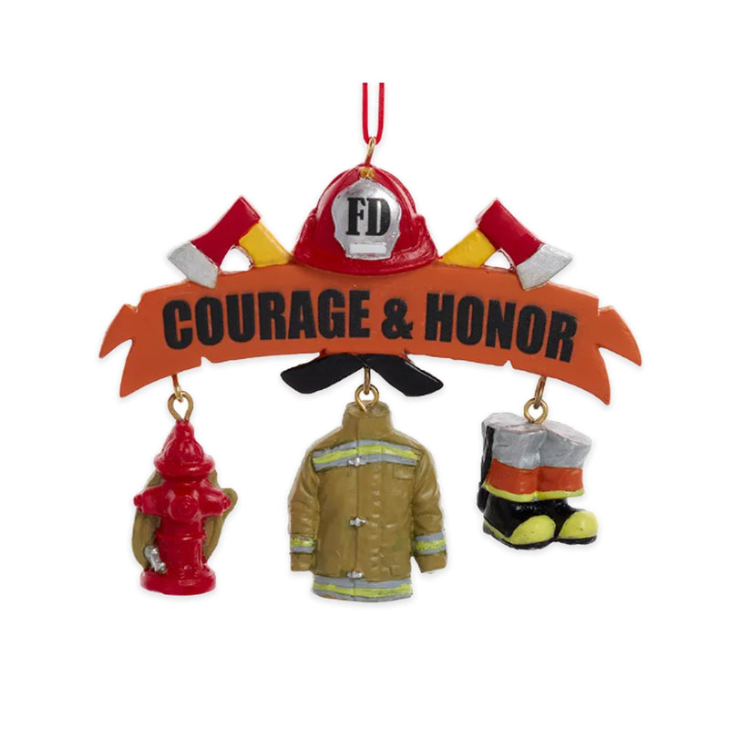 Kurt Adler J8843 Classic Firefighter Decorative Dangle Holiday White and Red 4 x 4 Resin Ornament with Hanger Loop