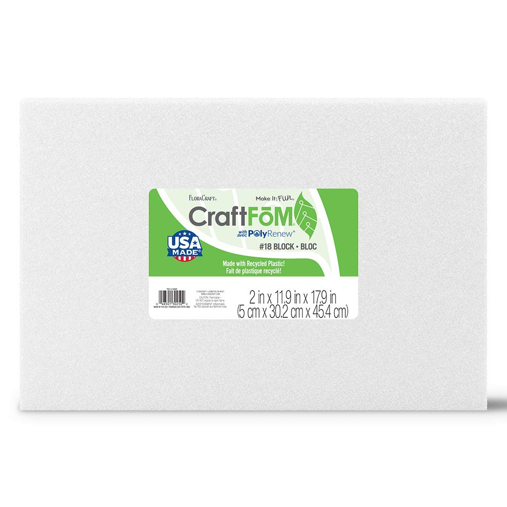 FloraCraft Styrofoam Block 1.8 Inch x 11.8 Inch x 17.8 Inch White