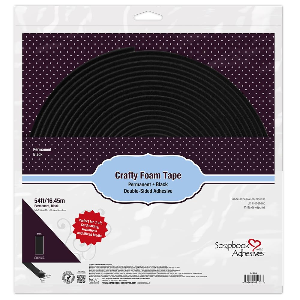 Scrapbook Adhesives by 3L Crafty Foam Tape 54ft, 16.45M, Black
