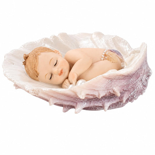 Comfy Hour 4 Inch Sleeping Baby Figurine, Seashell Cherub Statue