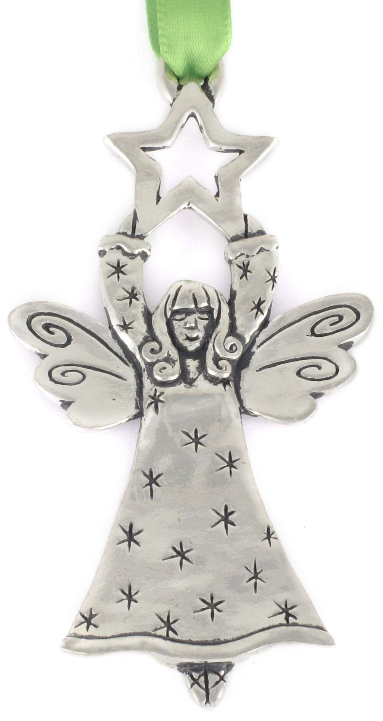 Basic Spirit Star and Angel 2-1/2-Inch Pewter Ornament