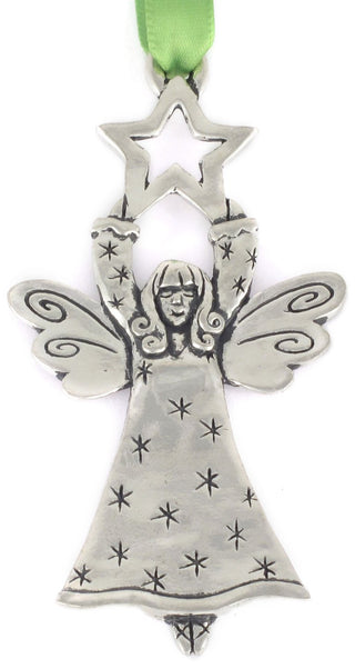Basic Spirit Star and Angel 2-1/2-Inch Pewter Ornament
