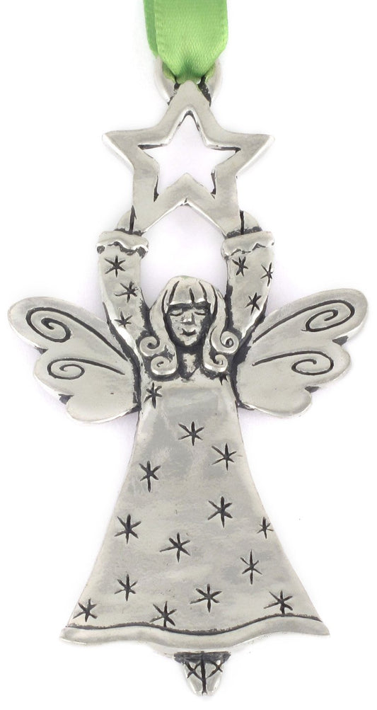 Basic Spirit Star and Angel 2-1/2-Inch Pewter Ornament