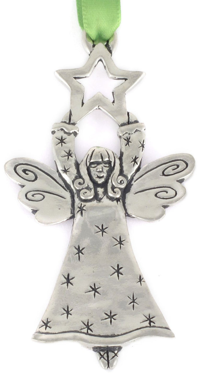 Basic Spirit Star and Angel 2-1/2-Inch Pewter Ornament