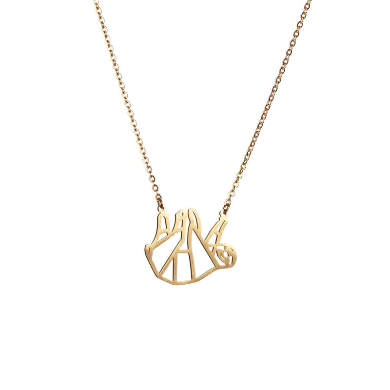 La Menagerie Sloth Gold Origami Jewellery - Gold Geometric Chain Necklace – 18 Karat Plated Gold Necklace for Women & Girls – Stylish Sloth Pendant Necklace