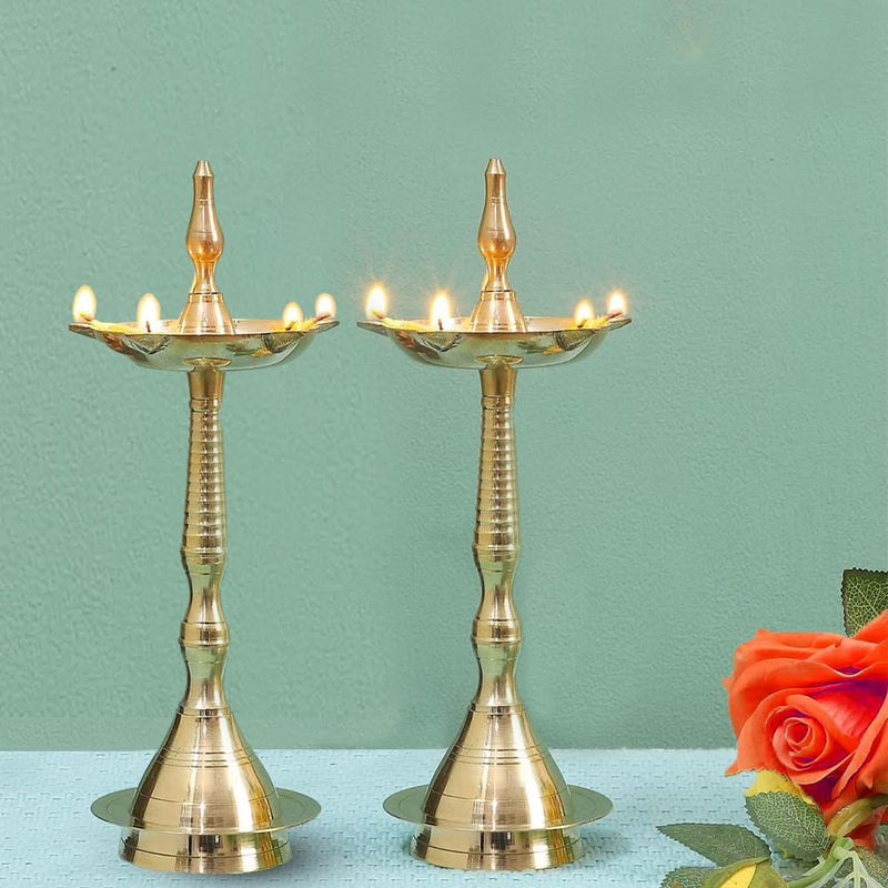 Brass Diya for Pooja Kerala Diya Diyas Diya Lamp for Puja Diwali Diyas, Traditional Samai Lamp Kutthu vilakku Panchmahal Deepam - Indian Diwali Gifts [ 14 inch, Set of 2 ] Hashcart®