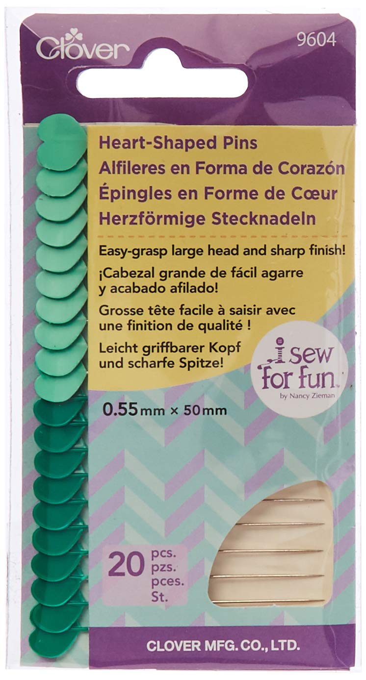 CLOVER 20/Pkg I Sew for Fun Heart Shaped Pins