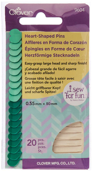 CLOVER 20/Pkg I Sew for Fun Heart Shaped Pins