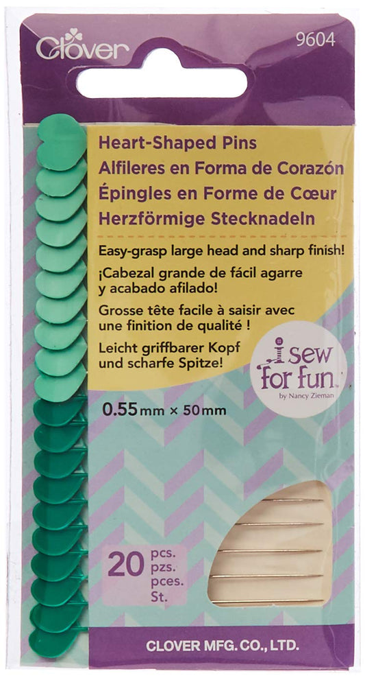 CLOVER 20/Pkg I Sew for Fun Heart Shaped Pins