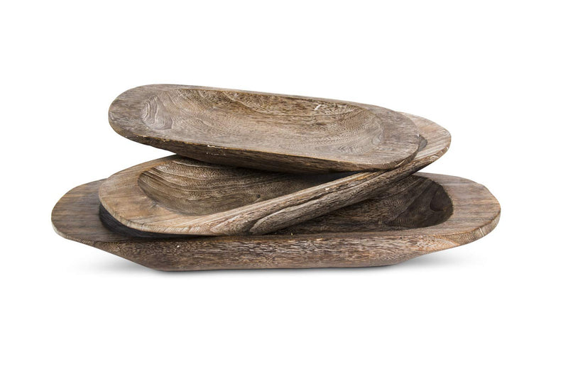 K&K Interiors 16519A Set of 3 Carved Oval Paulownia Wood Trays (Grad Sizes), Brown