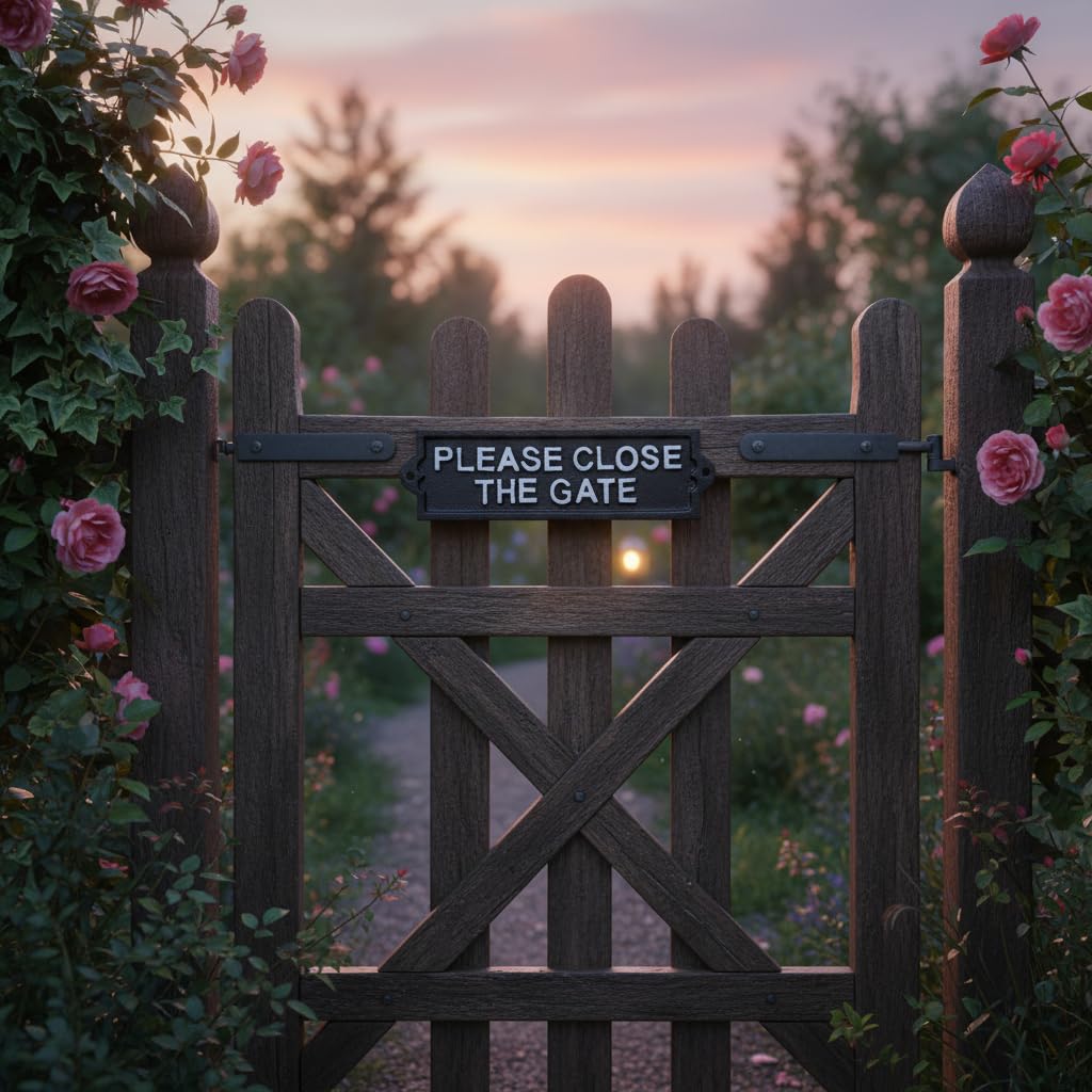 Comfy Hour Antique and Vintage Collection Cast Iron Please Close The GATE Plaque, 8x2 Color Black