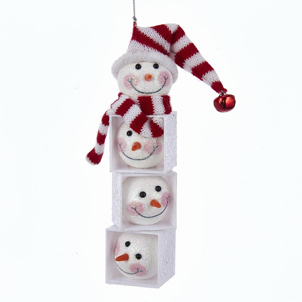 Kurt Adler SNOWMAN HEAD BLOCK WITH RED AND WHITE KNOW SANTA HAT AND SCARF ORNAMENT