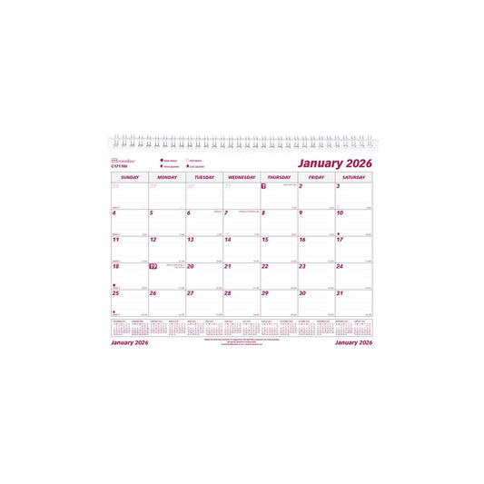 Brownline Calendar, Burgundy/White