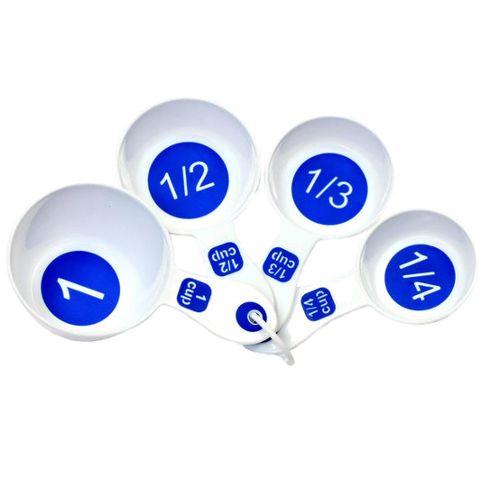 Chef Craft Plastic Measuring Cups, White with Blue, 4-Piece, 6.375-Inch