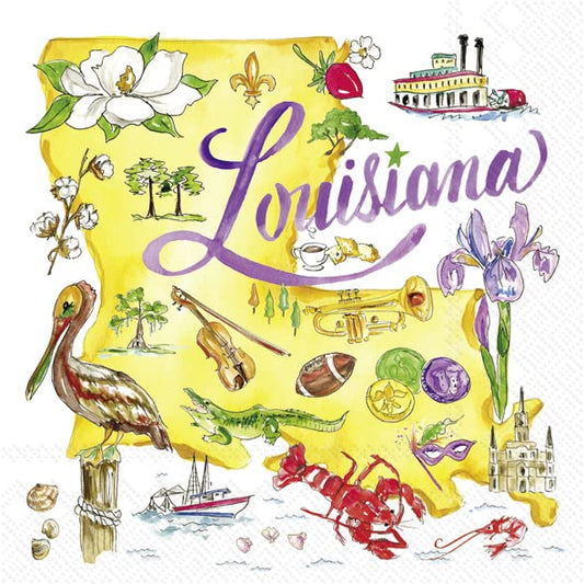 Boston International IHR Rosanne Beck State Collection 3-Ply Paper Napkins, 20-Count Cocktail Size, Louisiana