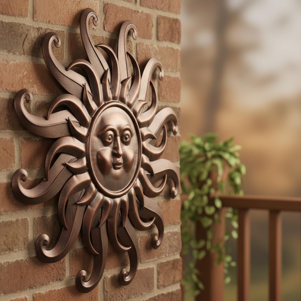 Comfy Hour 25 Inch Large Metal Sun Wall Decor, Sun Face Outdoor